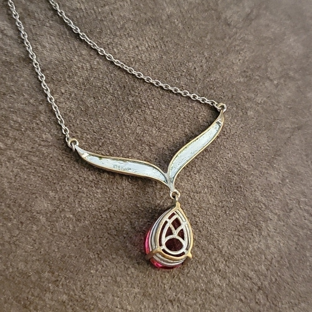 5/$25 VTG Pink Crystal Lavalier Teardrop Pendant Chain Necklace - Picture 5 of 8